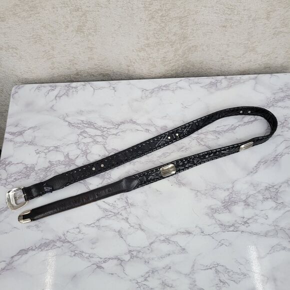 Roundtree & Yorke Black Woven Leather Belt with Silver & Gold Toned Conchos - Picture 3 of 14